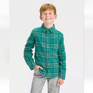 Cat & Jack Button Down Long Sleeve Flannel Shirt- Green